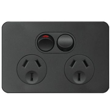 Hager Silhouette GPO Flush 2G 10A 250V Black