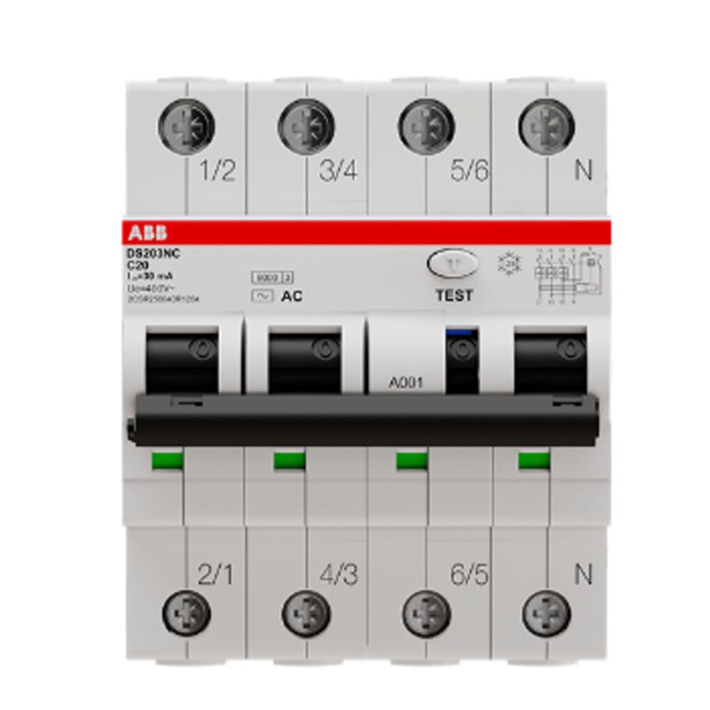 RCBO 3P+N 10kA 20A C Curve 30mA Type A 3 Mod Chassis Mount MM