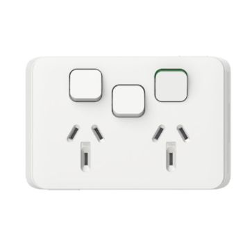 Clipsal Double Power Point Flush Mount 10A 250V 2P+E Extra Switch Less Mechanism & Safety Shutter Horizontal