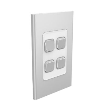 Clipsal Switch Cover Skin Flush Mount Standard 4 Gang Rocker Vertical Silver