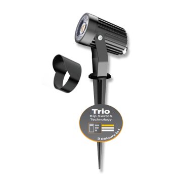 LED Spike Light 12/24VDC 5W Trio-CCT Black IP67 C/w Hood