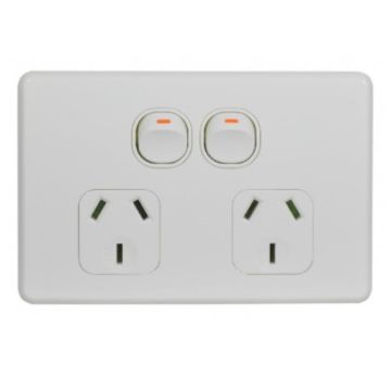 GPO Switched Outlet Slim Screw Flush 2G 10A 250V White