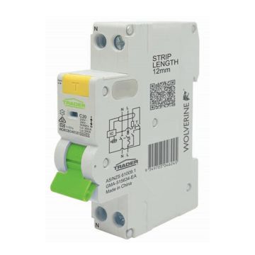 RCBO 240V 20A 4.5kA 1P 30mA IP20 Type A DIN Rail