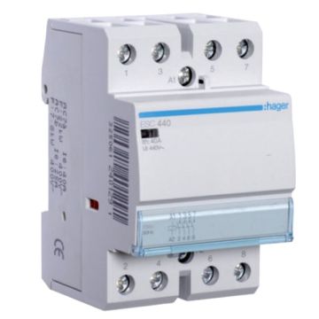 Hager DIN Contactor 4 Pole 25A AC3 40A AC1 230V 4NO DIN Rail Mount
