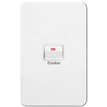 Hager Silhouette Cooker Switch Rocker Flush Mount Standard 1 Gang 40A 250V 2 Pole 2 Way Vertical White 