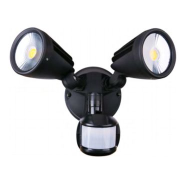 Martec Floodlight w/PIR Sensor COB LED 30W 220-240V 5K 2400-2500lm Tri-Colour Aluminum & Polycarbonate Black 190mm