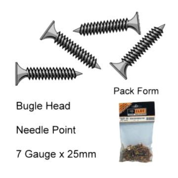 Repelec Self Drilling Screw 7Gx25mm Bugle Phillips Needle Point Zinc Passivated Yellow