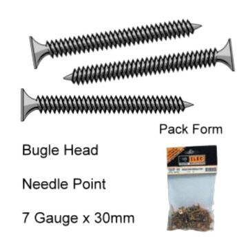 Repelec Self Drilling Screw 7Gx30mm Bugle Phillips Needle Point Zinc Passivated Yellow