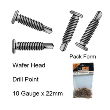 Repelec Self Drilling Screw 10Gx22mm Wafer Phillips Drill Point Zinc Passivated Yellow