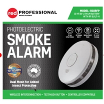 RED Smoke Alarm 3V Lithium Photoelectric 85dB White